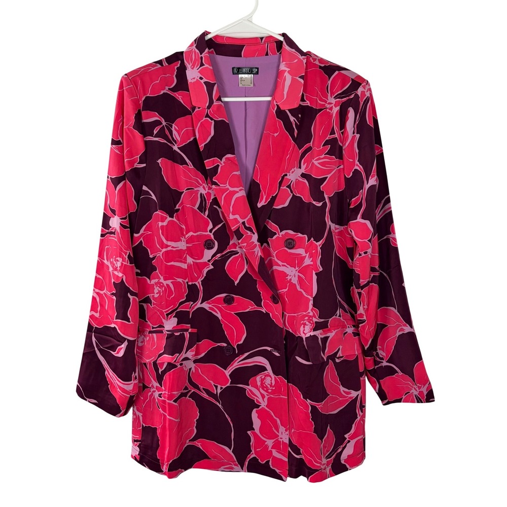 Venus Floral Double Breasted Blazer Pink Purple Plum Womens Size 10 Career